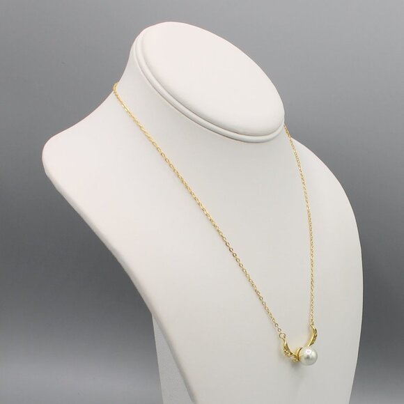 Necklace jewelry Guarding Angel yellow gold tone white pearl elegant new - Picture 5 of 5